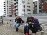 SX22309 Marijn, Libby and Jenni having lunch in Swansea bay.jpg